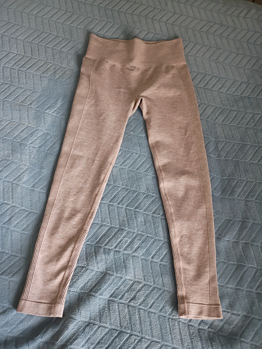 Mono B Seamless High-Waist Leggings in Beige Size S Athleisure Yoga Activewear